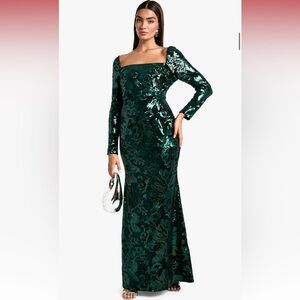 Boohoo Dark Green Sequin Long Sleeve Dress